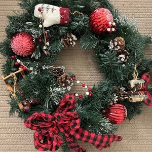 Festive Holiday Wreath with Red Accents